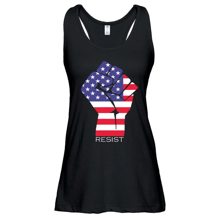 Resist Fist American Flag Activism Rise Up Ladies Essential Flowy Tank