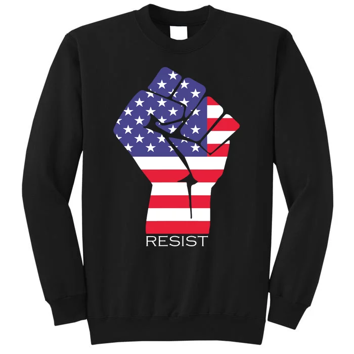 Resist Fist American Flag Activism Rise Up Tall Sweatshirt