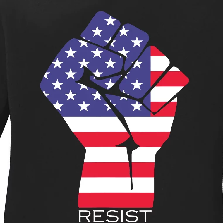 Resist Fist American Flag Activism Rise Up Ladies Long Sleeve Shirt