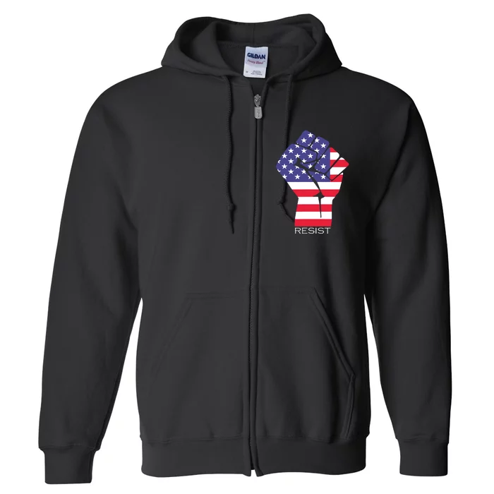 Resist Fist American Flag Activism Rise Up Full Zip Hoodie