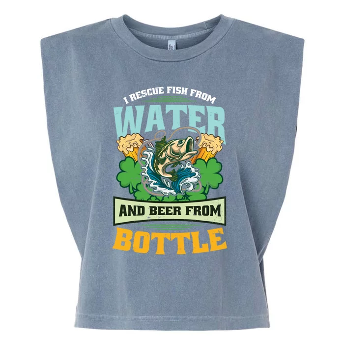 Rescue Fish And Beer Design St Patricks Fishing Great Gift Garment-Dyed Women's Muscle Tee