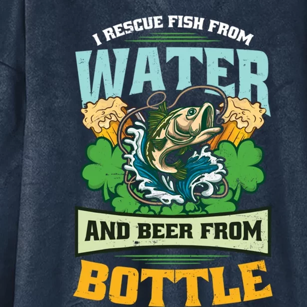 Rescue Fish And Beer Design St Patricks Fishing Great Gift Hooded Wearable Blanket