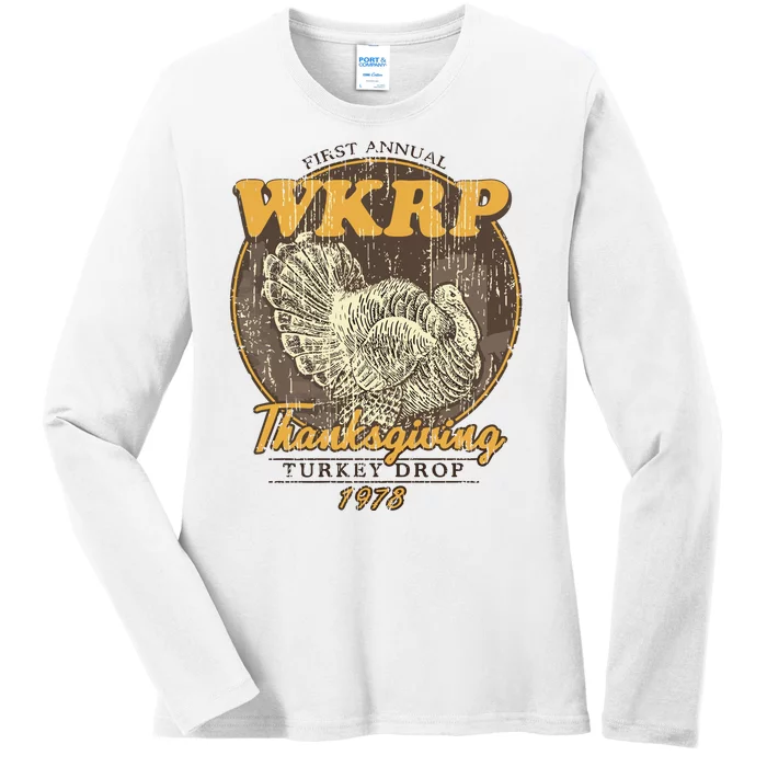 Retro First Annual Wkrp Thanksgiving Turkey Drop Ladies Long Sleeve Shirt