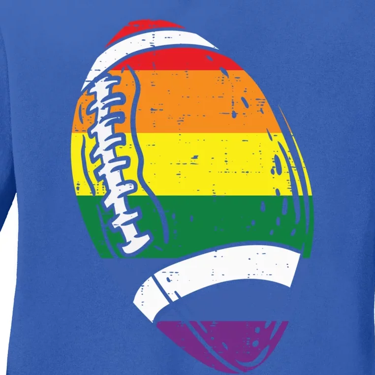 Rainbow Flag American Football Lgbt Pride Month Gay Ally Gift Ladies Long Sleeve Shirt