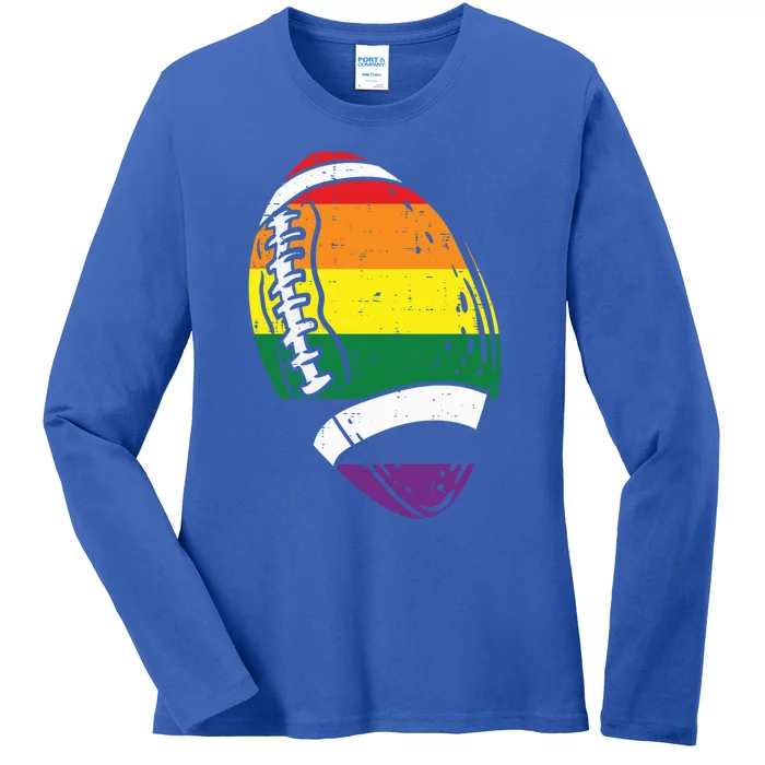 Rainbow Flag American Football Lgbt Pride Month Gay Ally Gift Ladies Long Sleeve Shirt