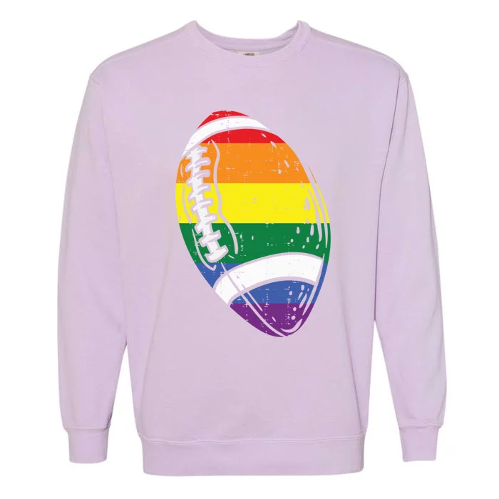 Rainbow Flag American Football Lgbt Pride Month Gay Ally Gift Garment-Dyed Sweatshirt