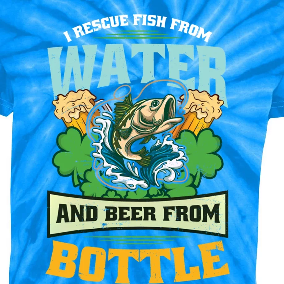 Rescue Fish And Beer Design St Patricks Fishing Great Gift Kids Tie-Dye T-Shirt