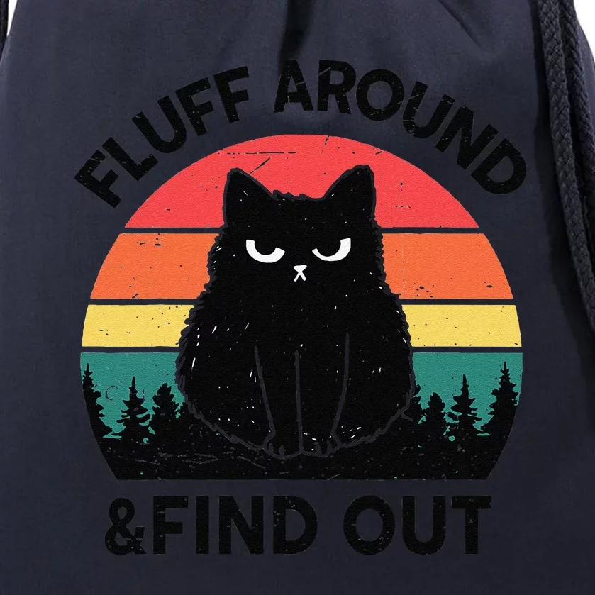 Retro Fluff Around Find Out Black Cat Funny Sarcastic Drawstring Bag