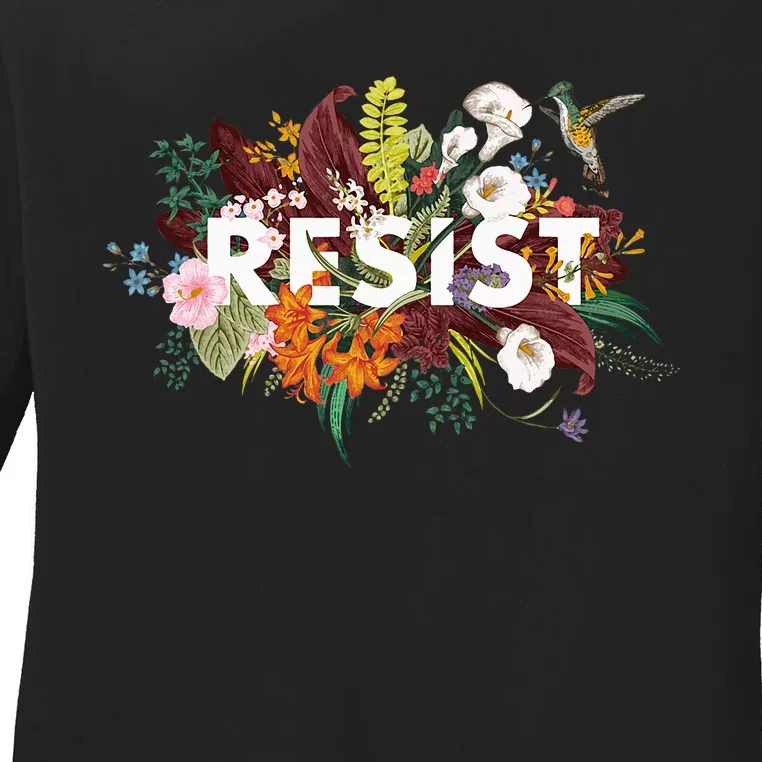 Resist Floral Anti Trump Political Protest Ladies Long Sleeve Shirt