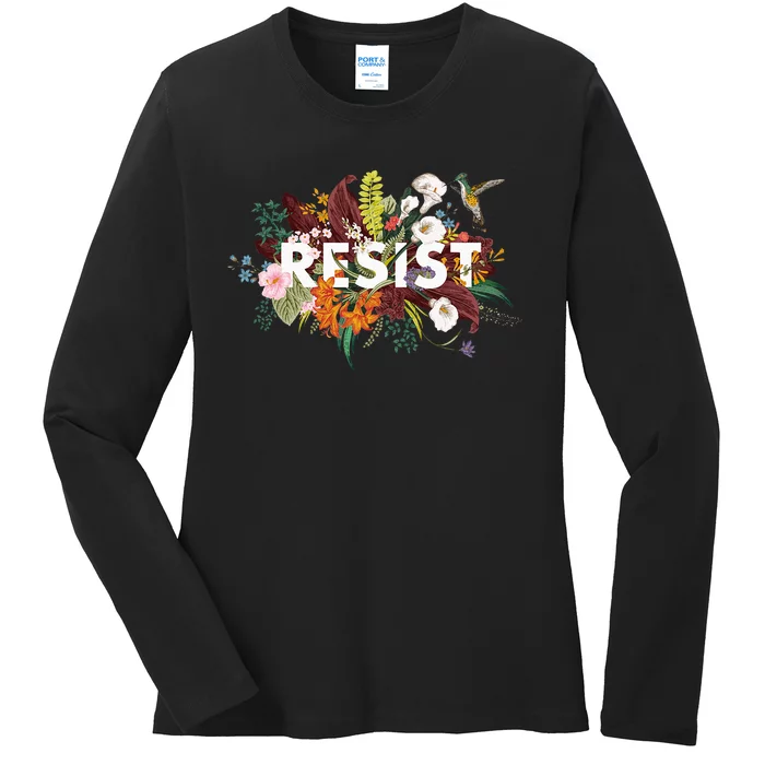 Resist Floral Anti Trump Political Protest Ladies Long Sleeve Shirt