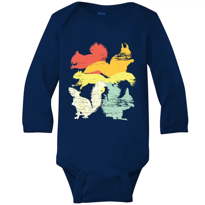 Retro Forest Animal Lover Gift Idea Squirrel Baby Long Sleeve Bodysuit