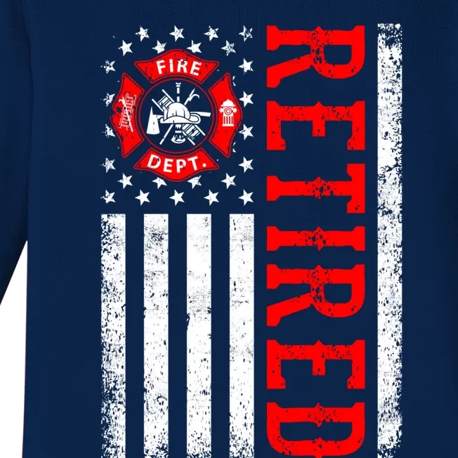 Retired Firefighter American Flag Funny Retiret Fire Cute Gift Baby Long Sleeve Bodysuit