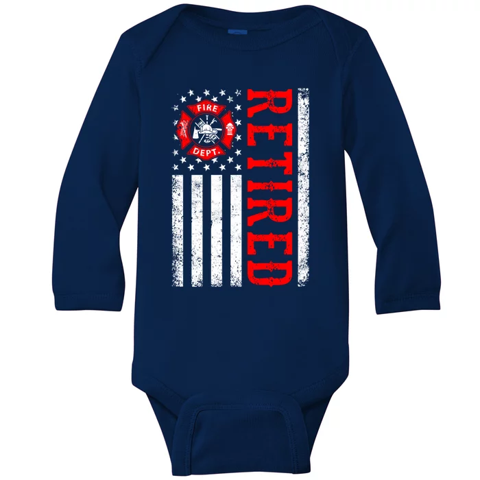 Retired Firefighter American Flag Funny Retiret Fire Cute Gift Baby Long Sleeve Bodysuit