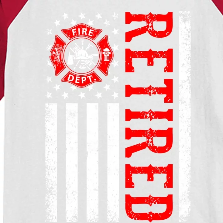 Retired Firefighter American Flag Funny Retiret Fire Cute Gift Kids Colorblock Raglan Jersey