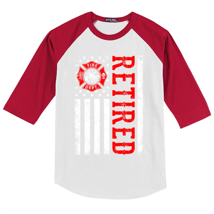 Retired Firefighter American Flag Funny Retiret Fire Cute Gift Kids Colorblock Raglan Jersey