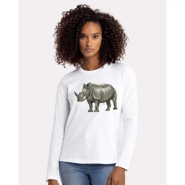 Rhinoceros From A Splash Womens Cotton Relaxed Long Sleeve T-Shirt