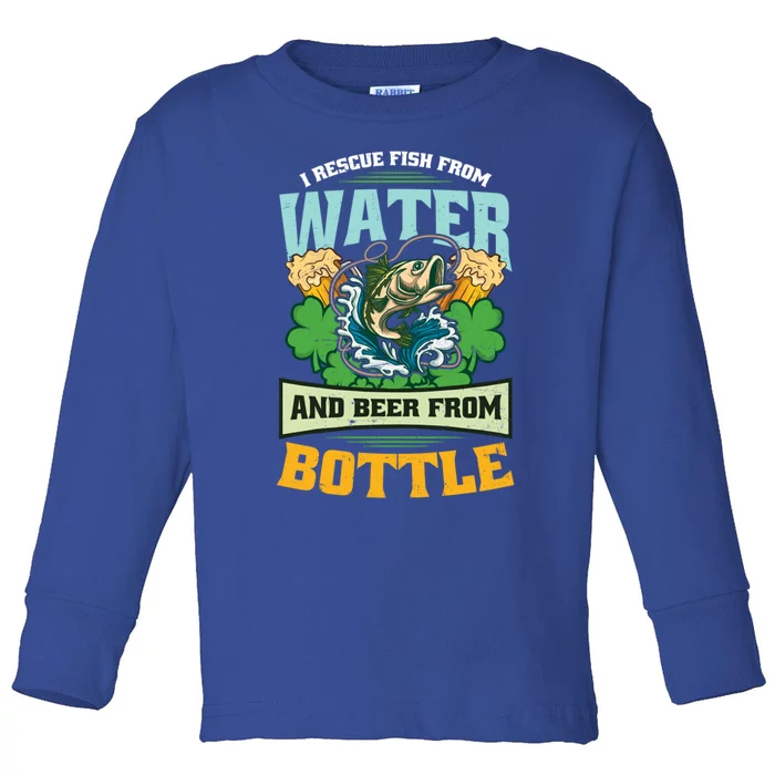 Rescue Fish And Beer Design St Patricks Fishing Gift Toddler Long Sleeve Shirt