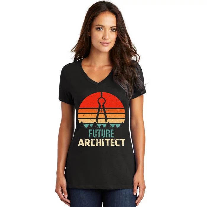 Retro Future Architect Compass Architecture Student Women's V-Neck T-Shirt