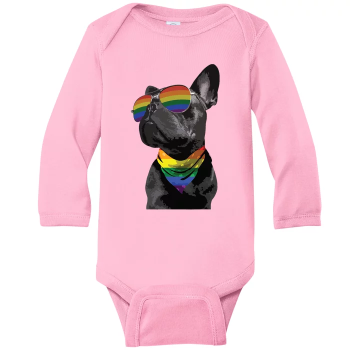 Rainbow French Bulldog Lovers Frenchie LGBTQ Pride Month Baby Long Sleeve Bodysuit