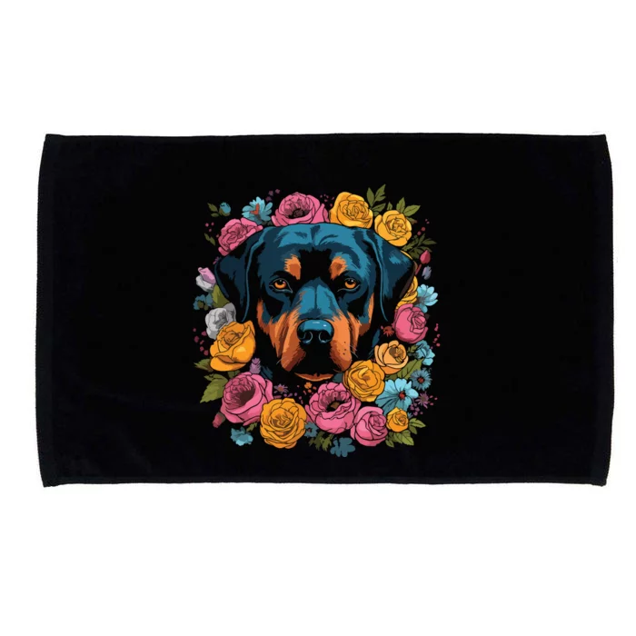 Rottwieler Flower Bouquet Microfiber Hand Towel