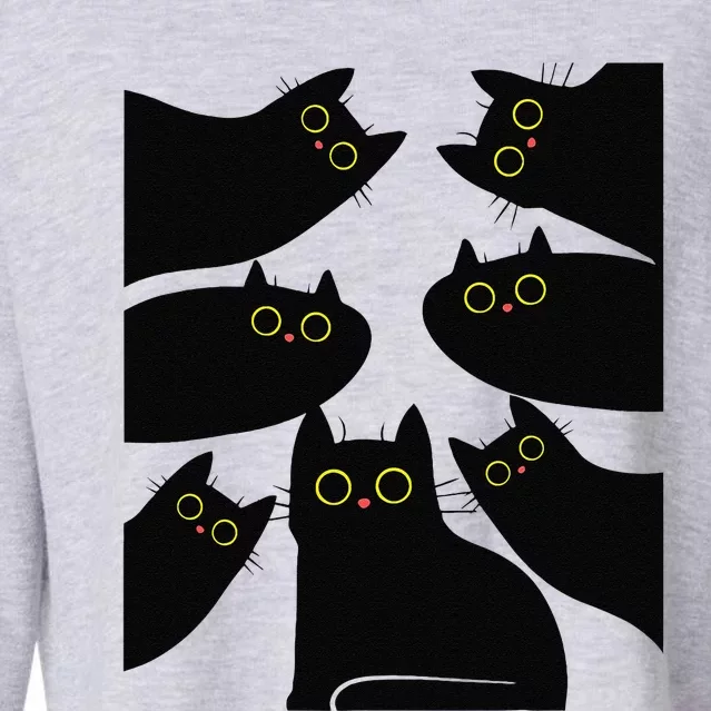 Retro Funny Black Cat Halloween Costume Fall Autumn Season Cropped Pullover Crew