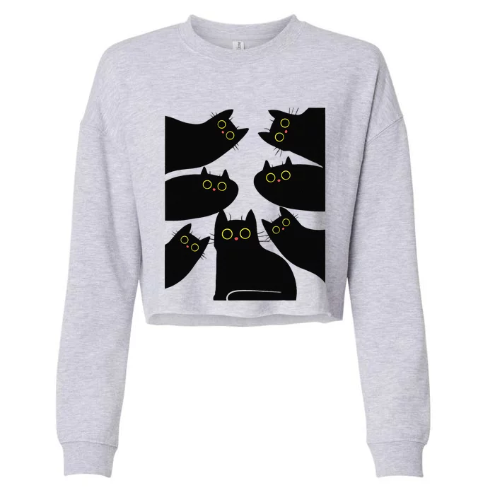 Retro Funny Black Cat Halloween Costume Fall Autumn Season Cropped Pullover Crew