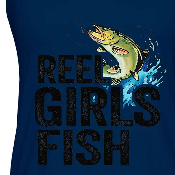 Reel Fish Bass Fishing Funny Fisherwoman Mom Fishing Ladies Essential Flowy Tank