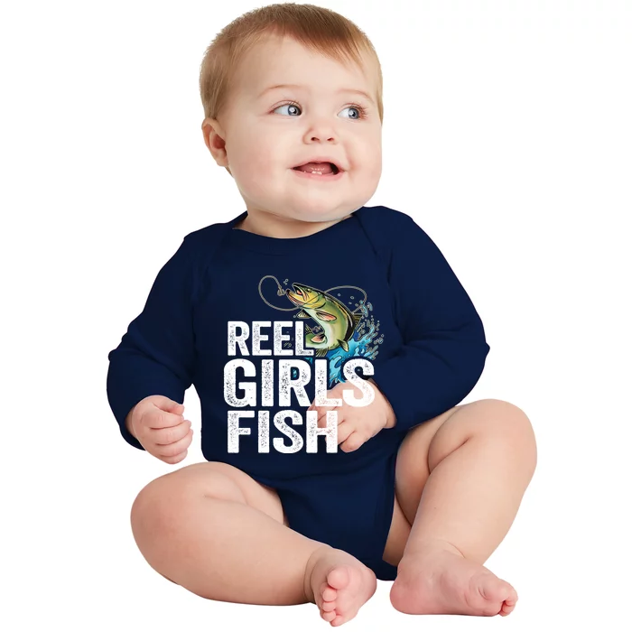 Reel Fish Bass Fishing Funny Fisher Mom Fishing Cute Gift Baby Long Sleeve Bodysuit