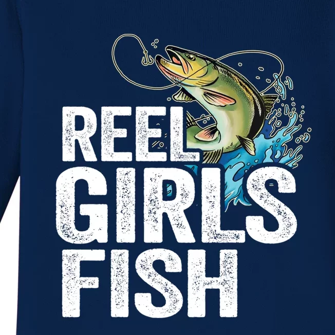 Reel Fish Bass Fishing Funny Fisher Mom Fishing Cute Gift Baby Long Sleeve Bodysuit