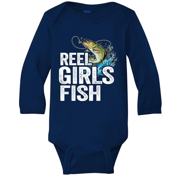 Reel Fish Bass Fishing Funny Fisher Mom Fishing Cute Gift Baby Long Sleeve Bodysuit