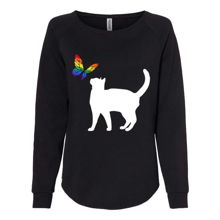 Rainbow Flag Butterfly Cat Pride Month Lgbtq Pet Lover Gift Womens California Wash Sweatshirt