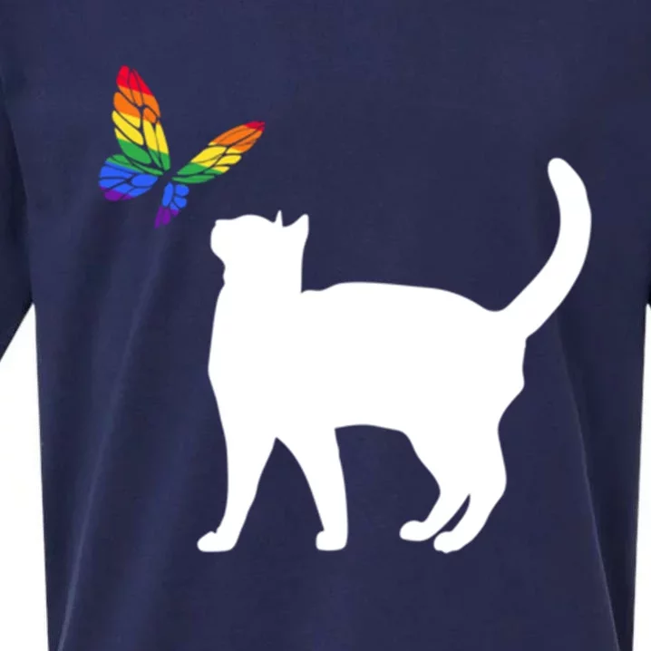 Rainbow Flag Butterfly Cat Pride Month Lgbtq Pet Lover Gift Sueded Cloud Jersey T-Shirt