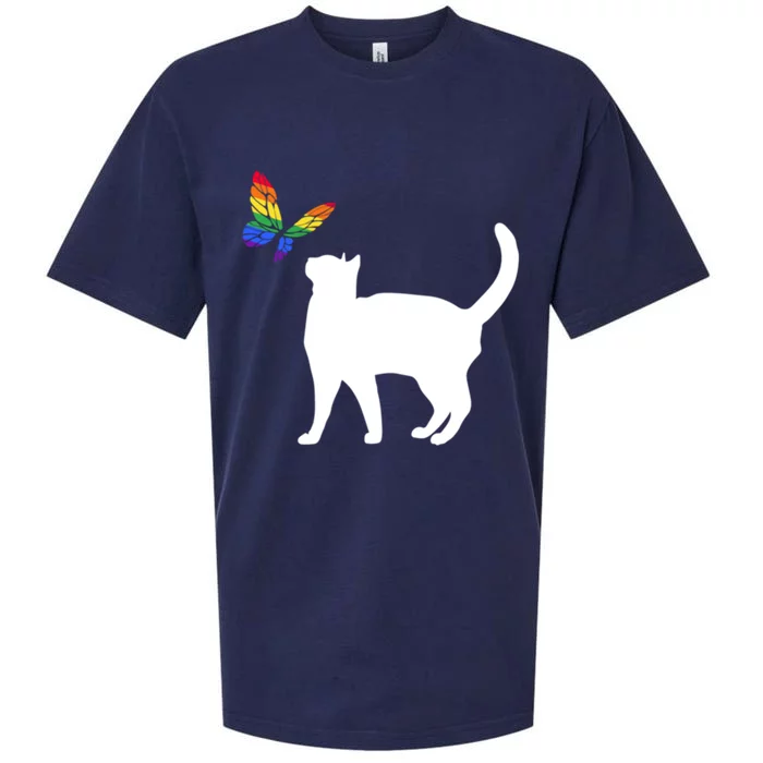 Rainbow Flag Butterfly Cat Pride Month Lgbtq Pet Lover Gift Sueded Cloud Jersey T-Shirt