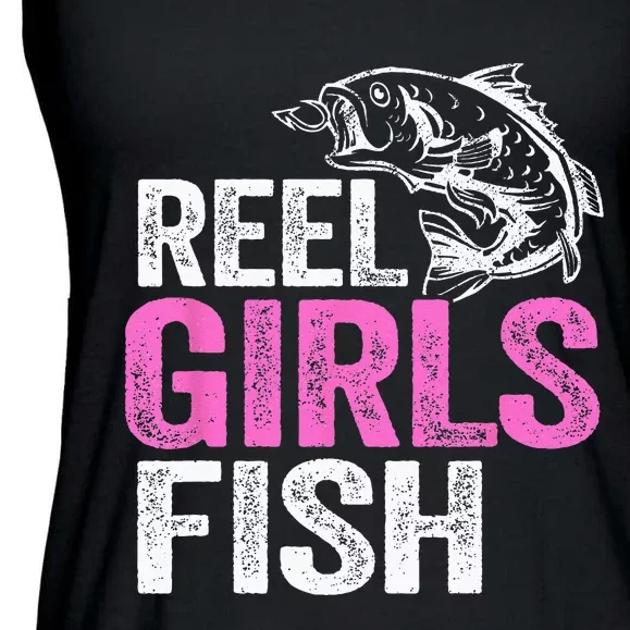 Reel Fish Bass Fishing Funny Fisherwoman Mom Fishing Ladies Essential Flowy Tank