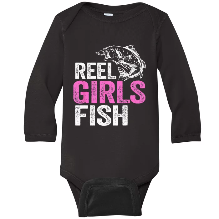 Reel Fish Bass Fishing Funny Fisherwoman Mom Fishing Baby Long Sleeve Bodysuit