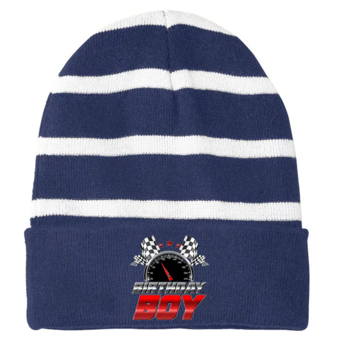 Racing Fan Birthday Boy Speedometer Striped Beanie with Solid Band