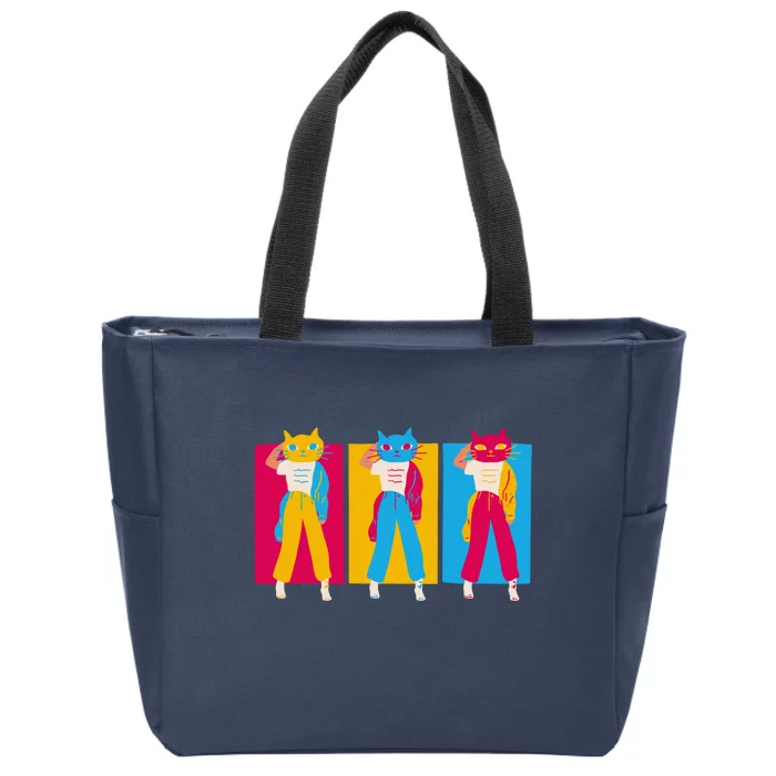 Retro Female Cat Zip Tote Bag