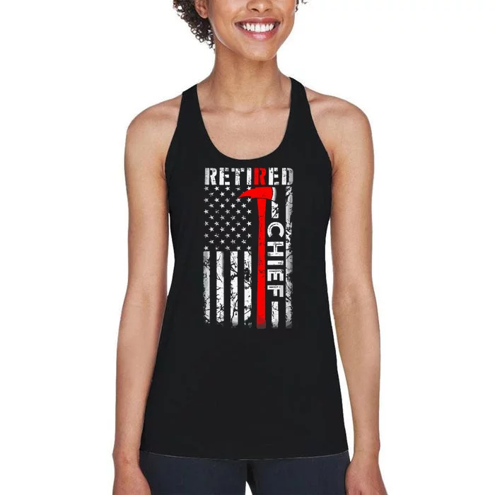 Retired Fire Chief Firefighter Rank Retirement Us Flag Gifts Women's Racerback Tank