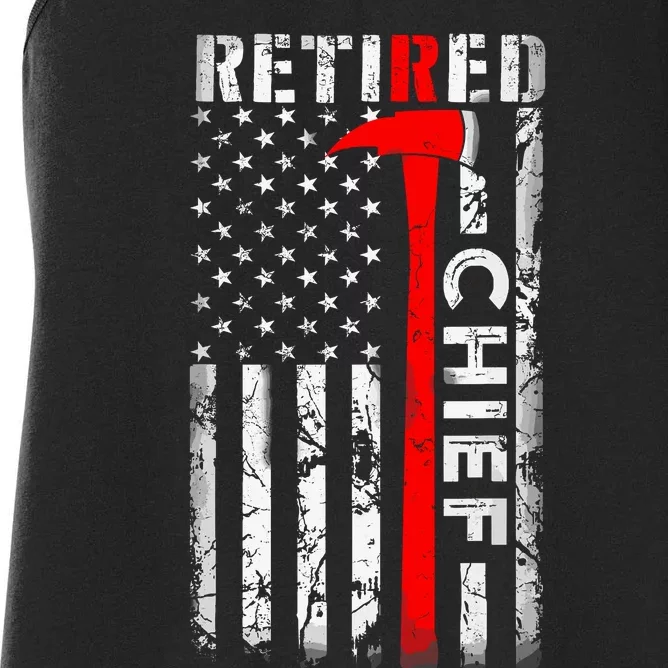 Retired Fire Chief Firefighter Rank Retirement Us Flag Gifts Women's Racerback Tank