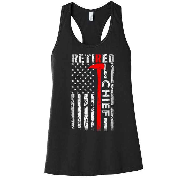 Retired Fire Chief Firefighter Rank Retirement Us Flag Gifts Women's Racerback Tank