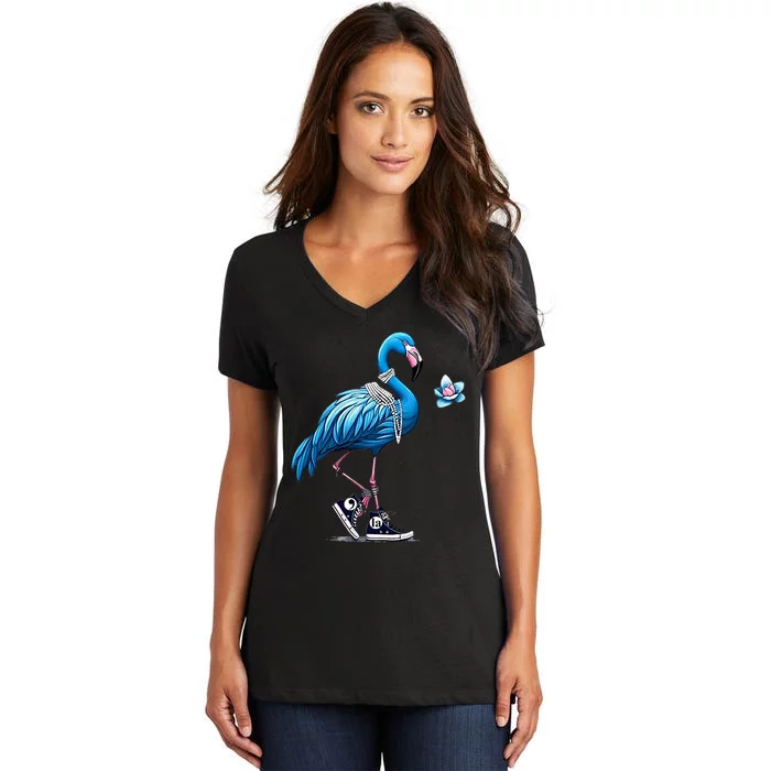 Retro Flamingo Chucks And Pearls Comma La Kamala Harris 2024 Women's V-Neck T-Shirt