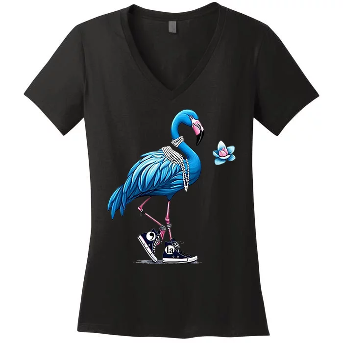 Retro Flamingo Chucks And Pearls Comma La Kamala Harris 2024 Women's V-Neck T-Shirt