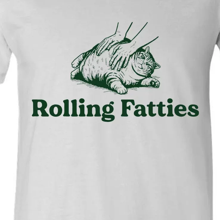 Rolling Fatties Cat Funny Cat Lover Kitten Owner Kitty V-Neck T-Shirt