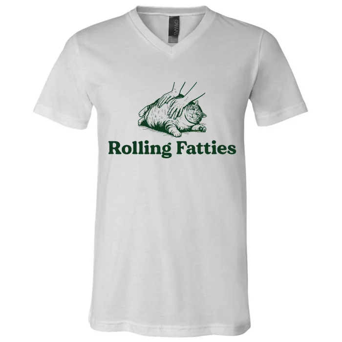 Rolling Fatties Cat Funny Cat Lover Kitten Owner Kitty V-Neck T-Shirt