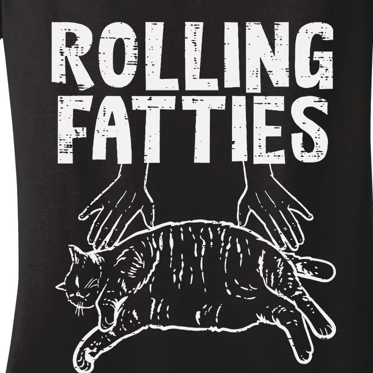 Rolling Fatties Cat Funny Fat Kitten Women's V-Neck T-Shirt