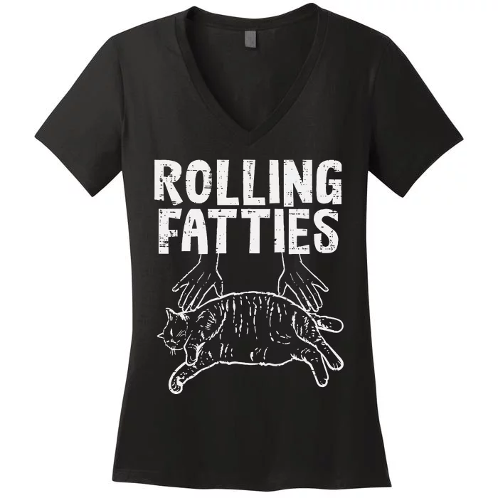 Rolling Fatties Cat Funny Fat Kitten Women's V-Neck T-Shirt