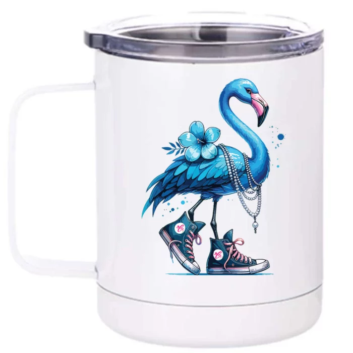 Retro Flamingo Chucks And Pearls Comma La Kamala Harris 2024 Front & Back 12oz Stainless Steel Tumbler Cup