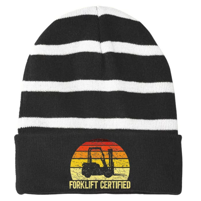 Retro Forklift Certified Forklift Operator Lift Truck Driver Striped Beanie with Solid Band