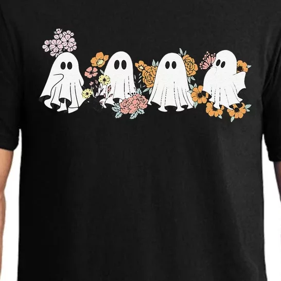 Retro Floral Cute Ghosts Halloween Pajama Set