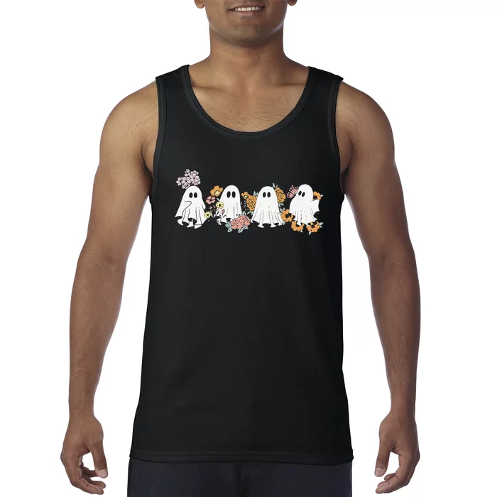 Retro Floral Cute Ghosts Halloween Tank Top